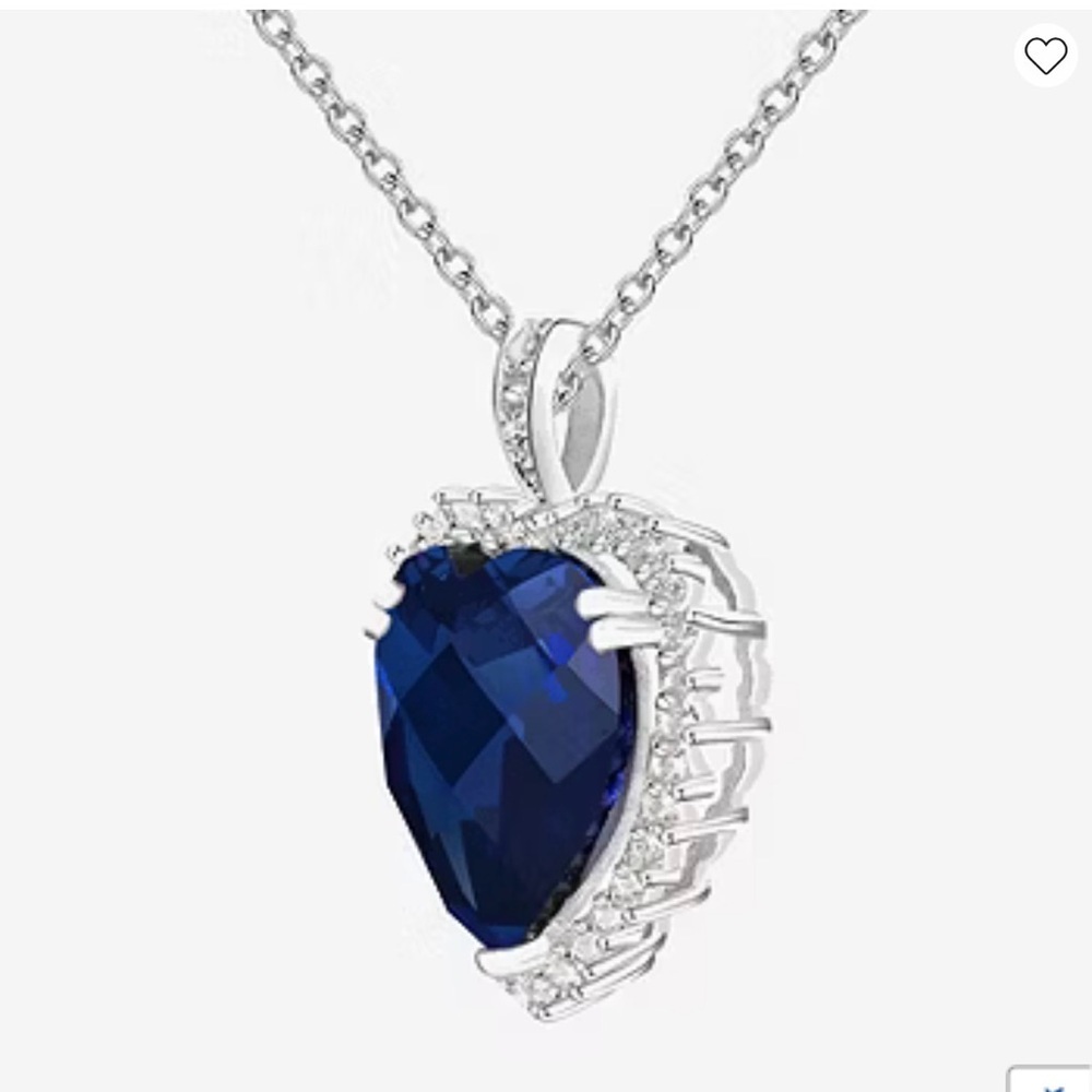 Sterling Silver Blue Sapphire Heart Halo Necklace Romantic Gift. - Picture 3 of 4